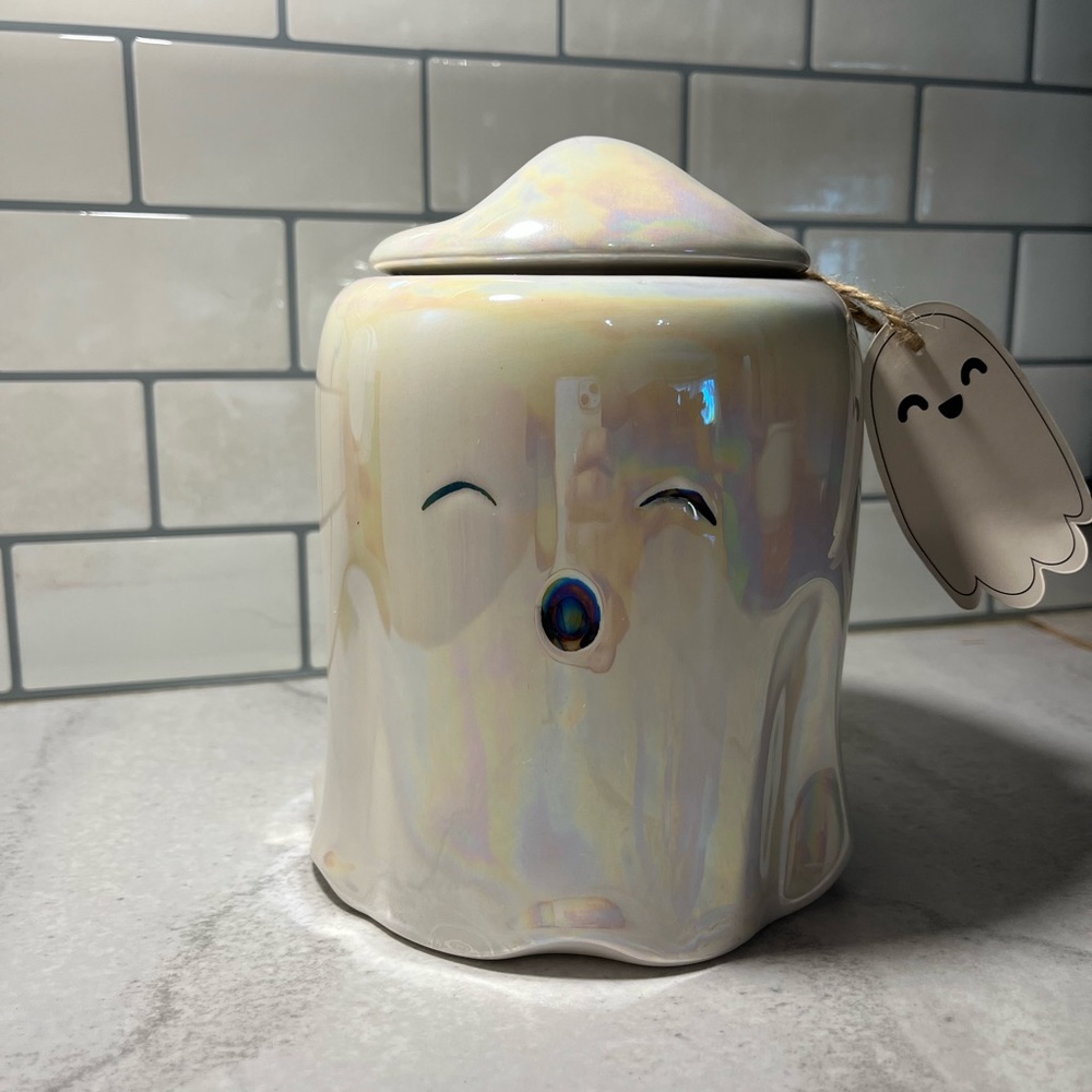 Iridescent ghost cookie jar